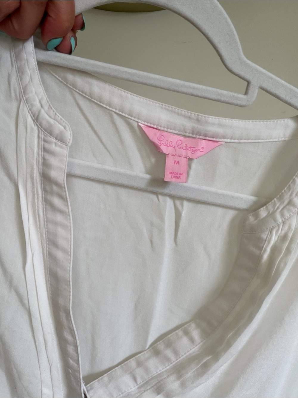 Lilly Pulitzer White V-Neck Blouse with Pink Tag
